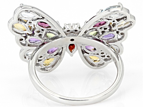 Multi-Color Multi Stone Butterfly Rhodium Over Sterling Silver Ring 3.38ctw