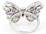 Multi-Color Multi Stone Butterfly Rhodium Over Sterling Silver Ring 3.38ctw