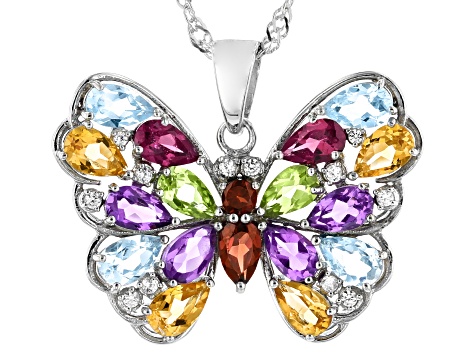 LATS Fashion Full Rhinestone Butterfly Necklace Silver Color Wild