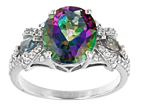 Green Mystic Topaz(R) Rhodium Over Sterling Silver Ring. 4.35ctw
