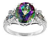 Mystic Fire® Green Topaz Rhodium Over Sterling Silver Ring. 4.35ctw