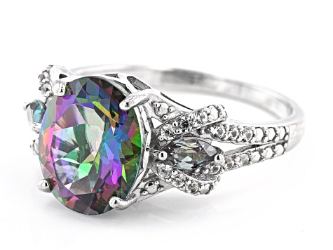 Green Mystic Topaz(R) Rhodium Over Sterling Silver Ring. 4.35ctw