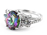 Mystic Fire® Green Topaz Rhodium Over Sterling Silver Ring. 4.35ctw