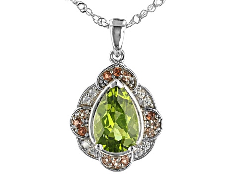 Green Manchurian Peridot(TM) Rhodium Over Sterling Silver Pendant With Chain 2.77ctw