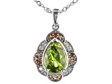 Green Manchurian Peridot(TM) Rhodium Over Sterling Silver Pendant With Chain 2.77ctw