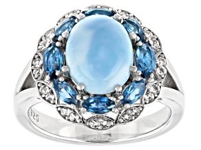 Blue Larimar Rhodium Over Sterling Silver Ring 10x8mm
