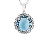 Blue Oval Larimar Rhodium Over Sterling Silver Pendant With Chain 1.05ctw