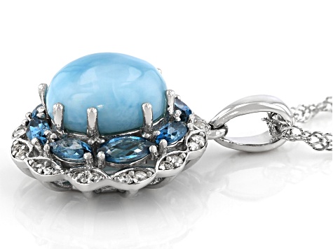 Blue Oval Larimar Rhodium Over Sterling Silver Pendant With Chain 1.05ctw
