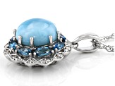 Blue Oval Larimar Rhodium Over Sterling Silver Pendant With Chain 1.05ctw