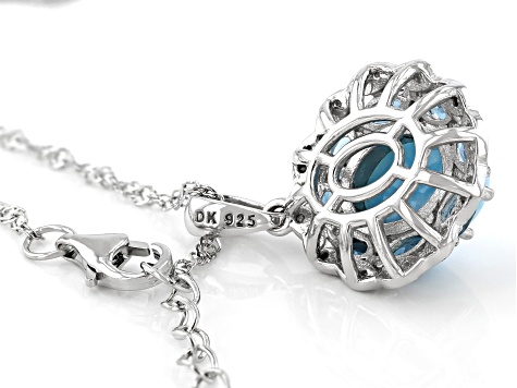 Blue Oval Larimar Rhodium Over Sterling Silver Pendant With Chain 1.05ctw