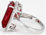 Red Lab Created Padparadscha Sapphire Rhodium Over Sterling Silver Ring 7.20ctw