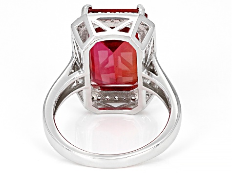Orange Lab Created Padparascha Sapphire  Rhodium Over Sterling Silver Ring 7.20ctw