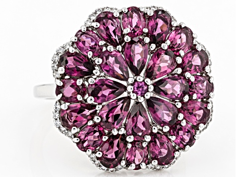 Raspberry Color Rhodolite Rhodium Over Sterling Silver Ring 5.38ctw