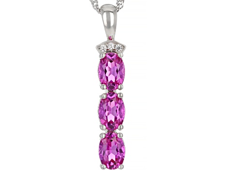 Pink Lab Created Sapphire Rhodium Over Sterling Silver Pendant with Chain 3.40ctw