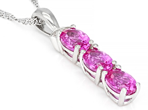 Pink Lab Created Sapphire Rhodium Over Sterling Silver Pendant with Chain 3.40ctw