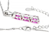 Pink Lab Created Sapphire Rhodium Over Sterling Silver Pendant with Chain 3.40ctw