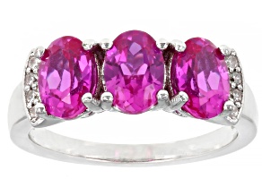 Pink Lab Created Sapphire Rhodium Over Sterling Silver Ring 2.96ctw