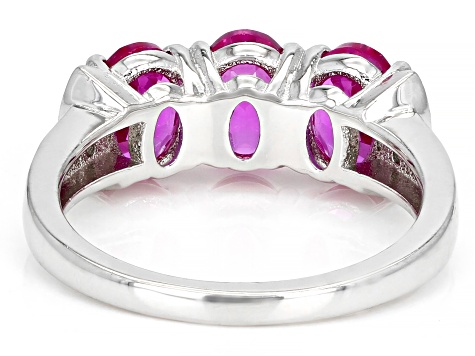 Pink Lab Created Sapphire Rhodium Over Sterling Silver Ring 2.96ctw