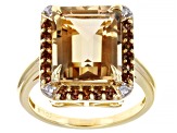 Brown Champagne Quartz 18k Yellow Gold Over Silver Ring 5.15ctw