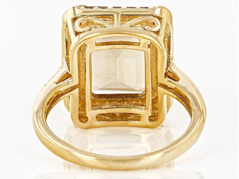 Brown Champagne Quartz 18k Yellow Gold Over Silver Ring 5.14ctw