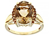 Brown Champagne Quartz 18k Yellow Gold Over Sterling Silver Ring 4.48ctw