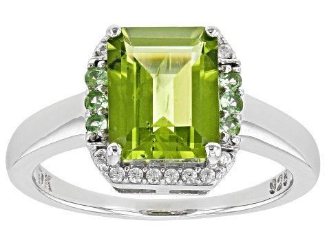 Green Manchurian Peridot(TM) Rhodium Over Silver Ring 1.75ctw