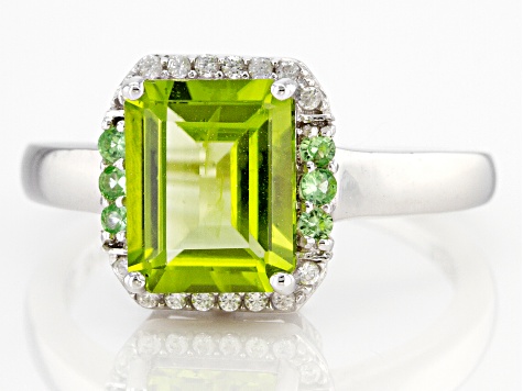 Green Manchurian Peridot(TM) Rhodium Over Silver Ring 1.75ctw
