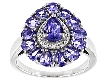 Picture of Blue Tanzanite With White Zircon Rhodium Over Sterling Silver Ring 2.65ctw