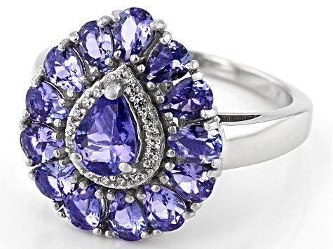 Blue Tanzanite With White Zircon Rhodium Over Sterling Silver Ring 2.65ctw