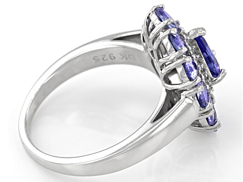 Blue Tanzanite With White Zircon Rhodium Over Sterling Silver Ring 2.65ctw