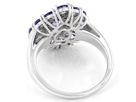 Blue Tanzanite With White Zircon Rhodium Over Sterling Silver Ring 2.65ctw