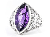 Purple African Amethyst Rhodium Over Sterling Silver Ring 7.20ct