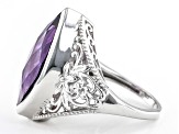 Purple African Amethyst Rhodium Over Sterling Silver Ring 7.20ct