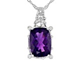 Purple Amethyst Rhodium Over Sterling Silver Pendant With Chain 5.70ctw