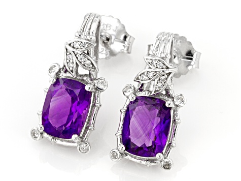 Purple Amethyst Rhodium Over Sterling Silver Earrings 3.63ctw