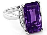 Purple Amethyst Rhodium Over Sterling Silver Ring 7.35ctw