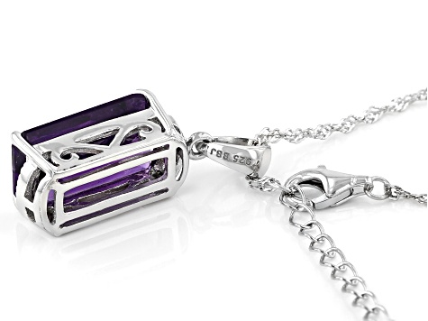 Purple Amethyst Rhodium Over Sterling Silver Pendant With Chain 6.70ctw