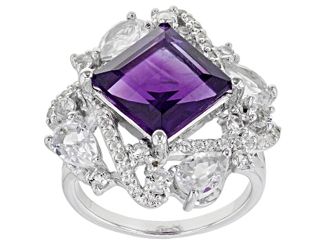 Purple Amethyst Rhodium Over Sterling Silver Ring 6.08ctw
