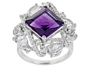 Purple Amethyst Rhodium Over Sterling Silver Ring 6.08ctw