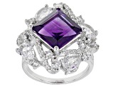 Purple Amethyst Rhodium Over Sterling Silver Ring 6.08ctw