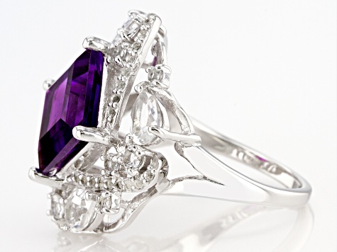 Purple Amethyst Rhodium Over Sterling Silver Ring 6.08ctw