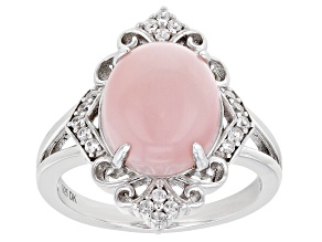 Pink Opal Rhodium Over Sterling Silver Ring 0.15ctw