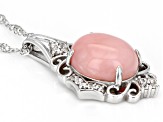 Pink Opal Rhodium Over Sterling Silver Pendant With Chain 0.15ctw