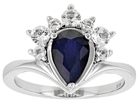 Blue Sapphire Rhodium Over Sterling Silver Ring 1.83ctw