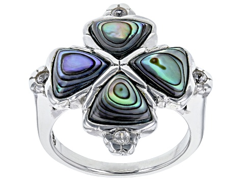 Multi-Color Abalone Shell Rhodium Over Sterling Silver Ring 0.20ctw ...