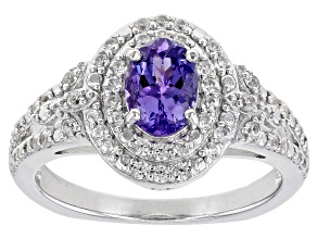 Blue Tanzanite Rhodium Over Sterling Silver Ring 1.08ctw
