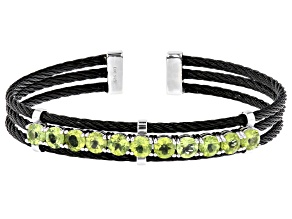 Green Peridot Sterling Silver With Black Stainless Steel Cable Cuff Bracelet 5.00ctw