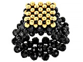 Black Spinel 18K Yellow Gold Over Sterling Silver Strechable Beaded Ring 2.2-2.5mm