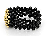 Black Spinel 18K Yellow Gold Over Sterling Silver Strechable Beaded Ring 2.2-2.5mm