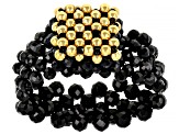 Black Spinel 18K Yellow Gold Over Sterling Silver Strechable Beaded Ring 2.2-2.5mm